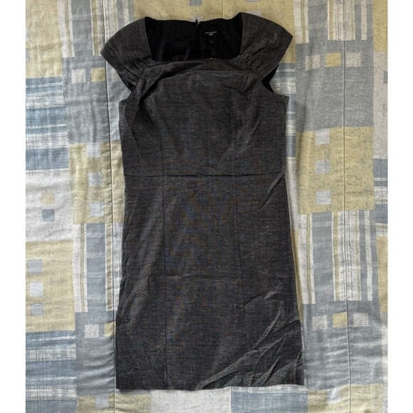 Ann Taylor Petite Gray Cap Sleeve Casual Square Neck Women's Dress Sz 10P - Picture 1 of 16